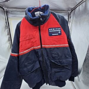 United Airlines Old Logo Aviation Technician Bomber Jacket - Red and Black